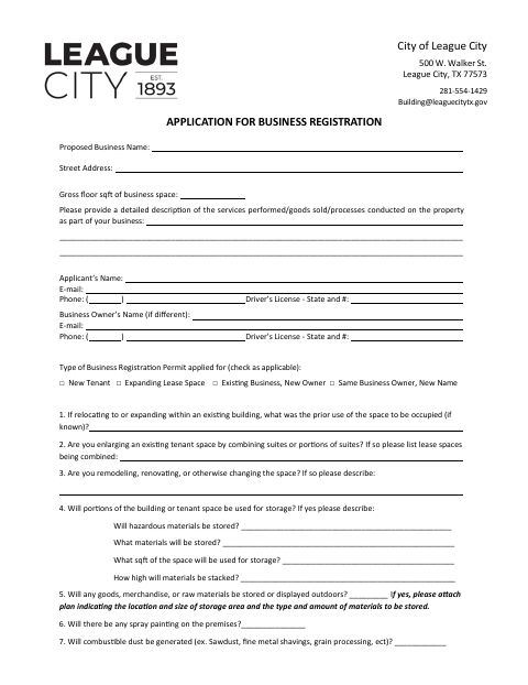 First page of the Business Registration Application