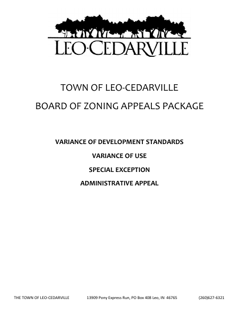 First page of the Board of Zoning Appeals Application Package