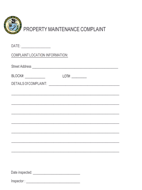First page of the Property Maintenance Complaint Form