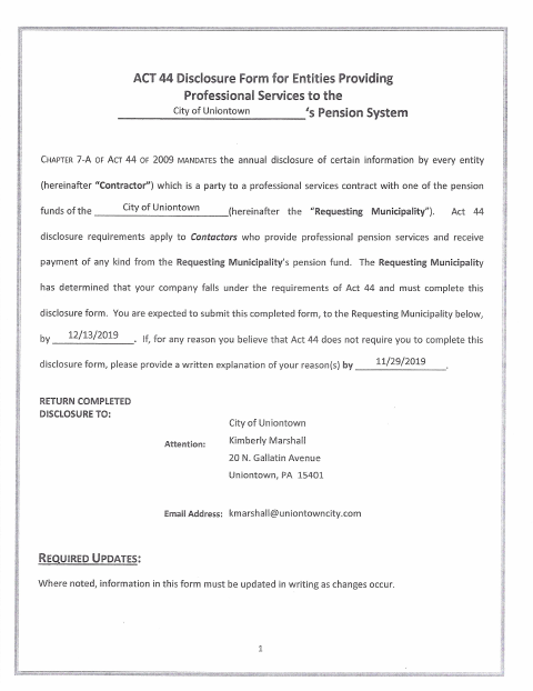 First page of the ACT 44 Disclosure Form