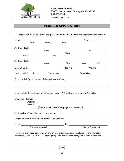 First page of the Peddler Application