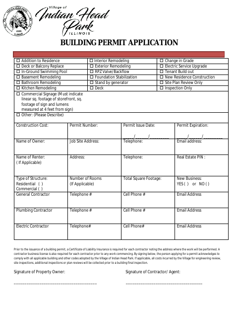 First page of the Building Permit Application
