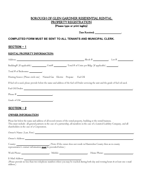 First page of the Residential Rental Property Registration
