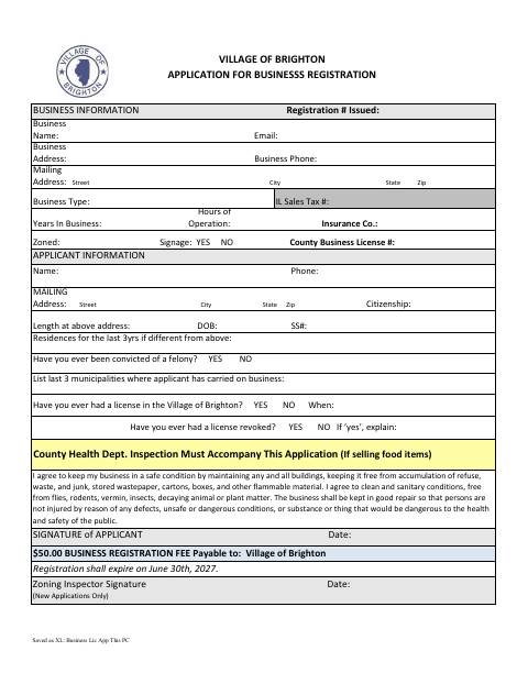 First page of the Application for Business Registration