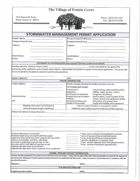 First page of the Stormwater Management Permit Application