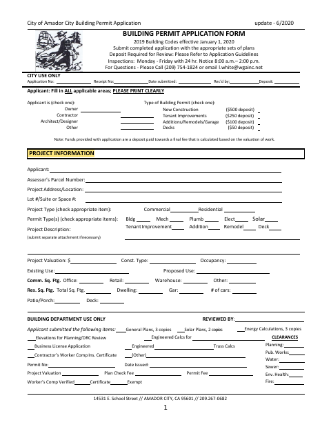 First page of the Building Permit Application