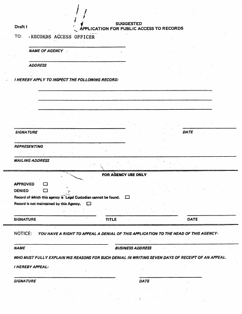 First page of the Application for Public Access to Records (FOIL Request)