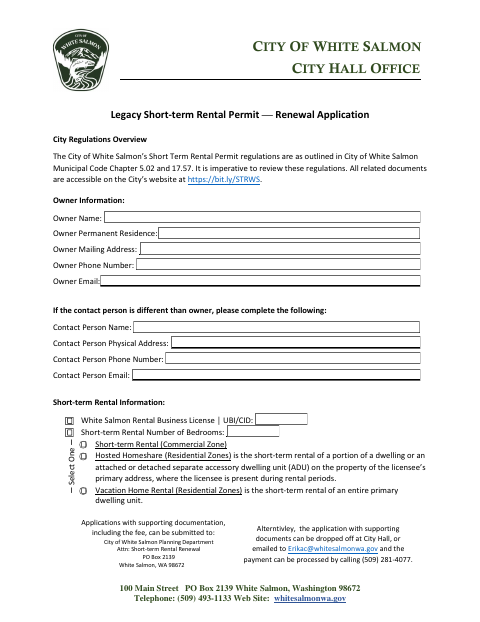 First page of the Legacy Short-Term Rental Permit Renewal Application