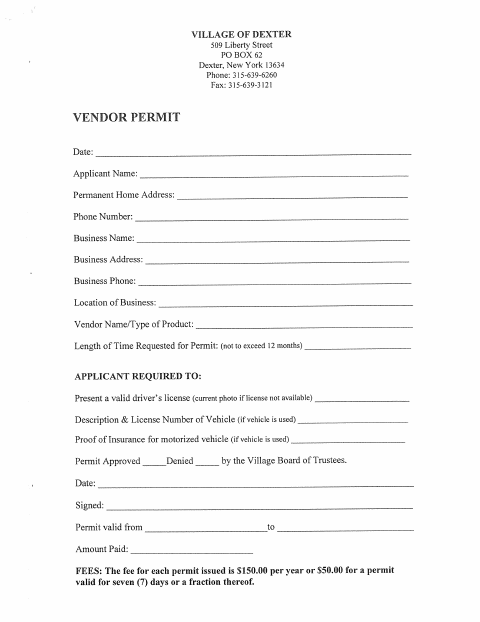First page of the Vendor Permit Application