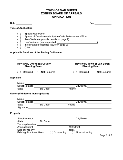 First page of the Zoning Board of Appeals Application