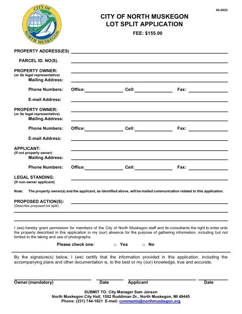 First page of the Lot Split Application