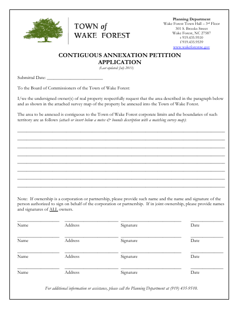 First page of the Contiguous Annexation Petition Application