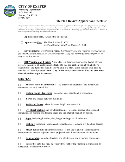 First page of the Site Plan Review Application Checklist