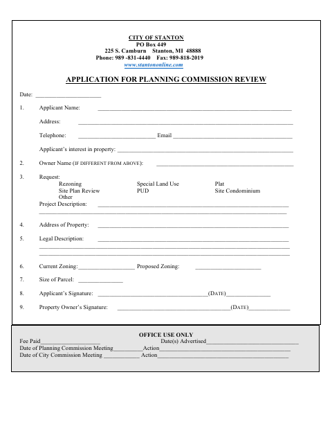 First page of the Application for Planning Commission Review