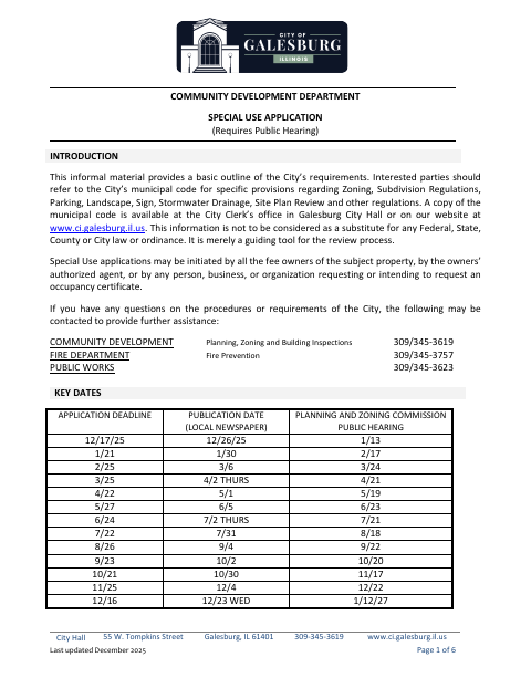 First page of the Special Use Application