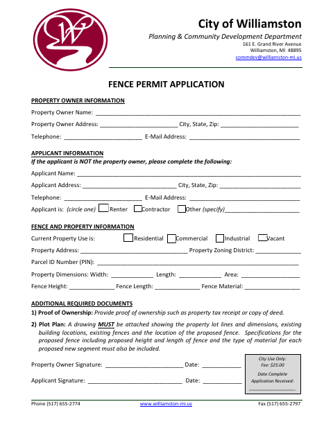 First page of the Fence Permit Application