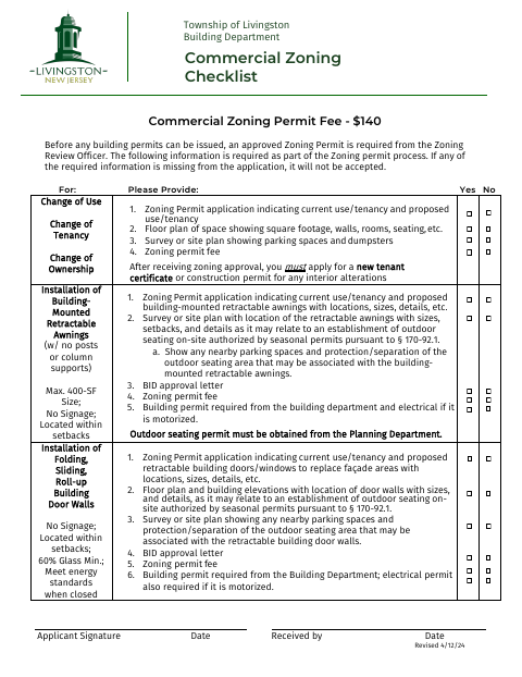 First page of the Commercial Zoning Application
