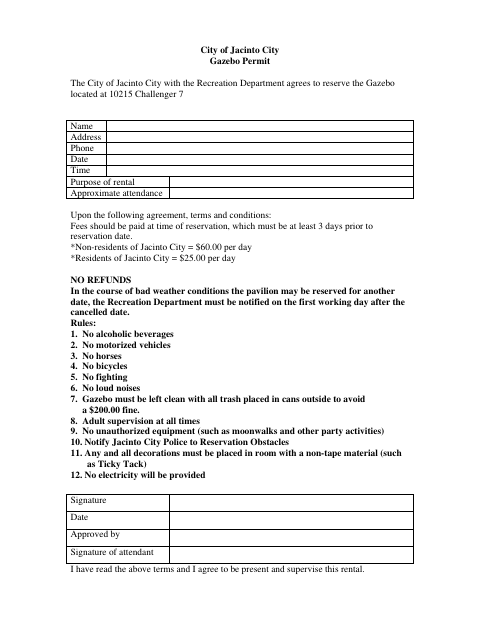First page of the Gazebo Permit