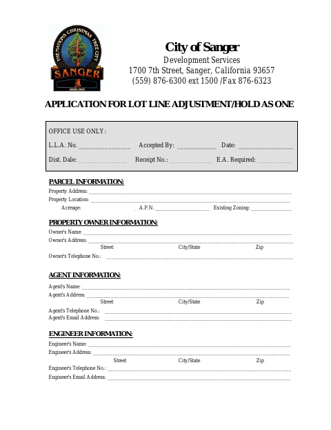 First page of the Lot Line Adjustment Application
