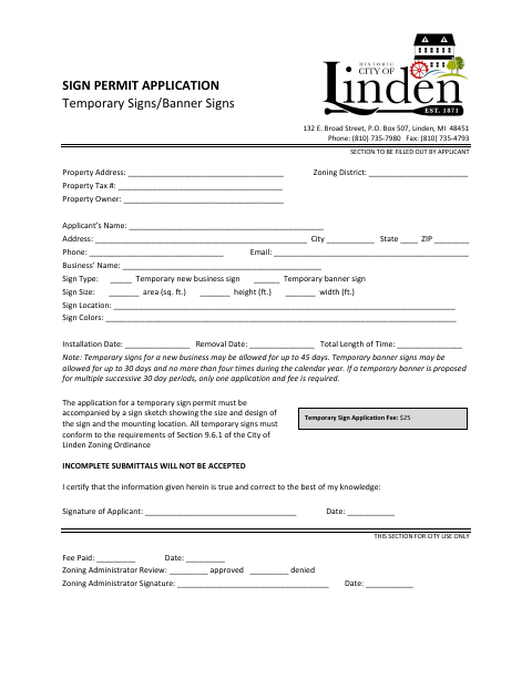 First page of the Temporary Sign Permit Application