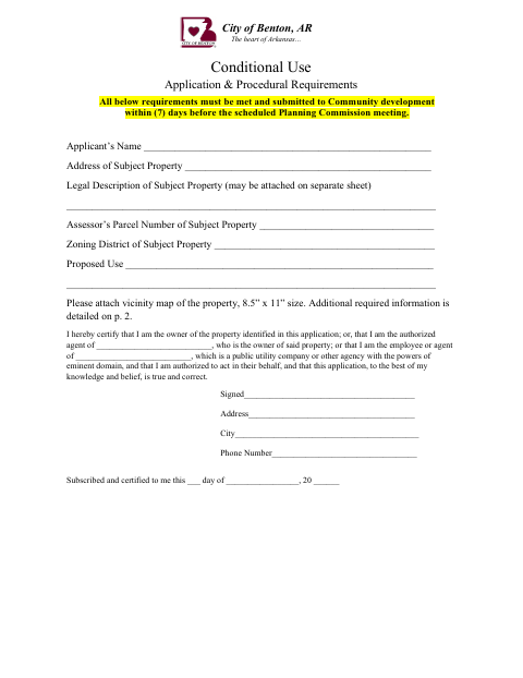 First page of the Conditional Use Application