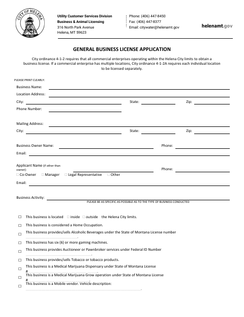 First page of the Home Based Business License Application