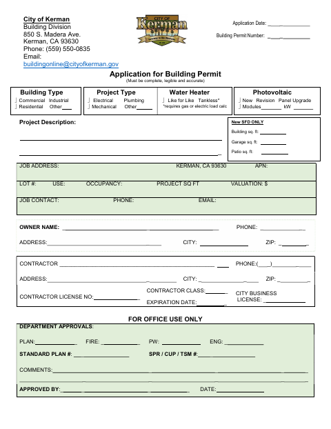 First page of the Application for Building Permit