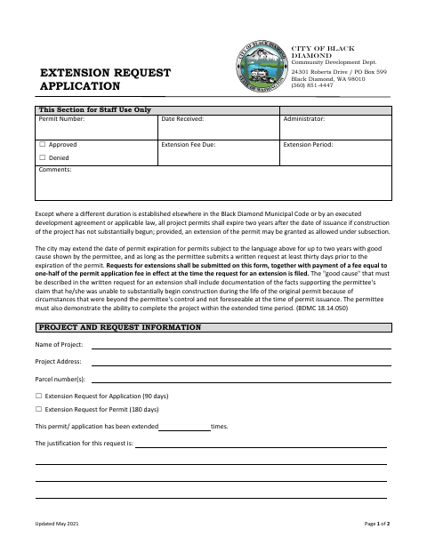 First page of the Extension Request Application