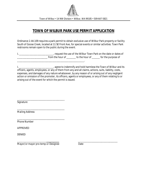 First page of the Park Use Permit Application