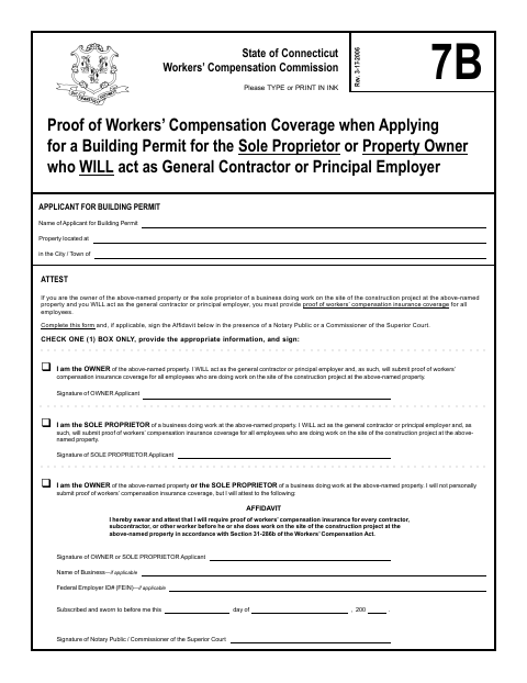 First page of the Proof of Workers’ Compensation Coverage Form 7B