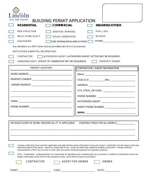 First page of the Building Permit Application