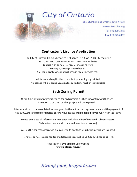 First page of the Contractor's License Application