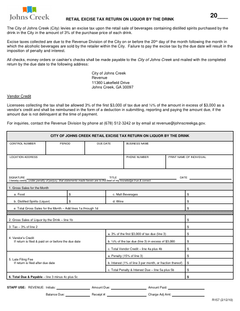 First page of the Retail Excise Tax Return on Liquor by the Drink