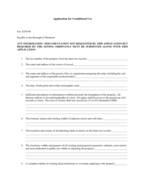 First page of the Application for Conditional Use