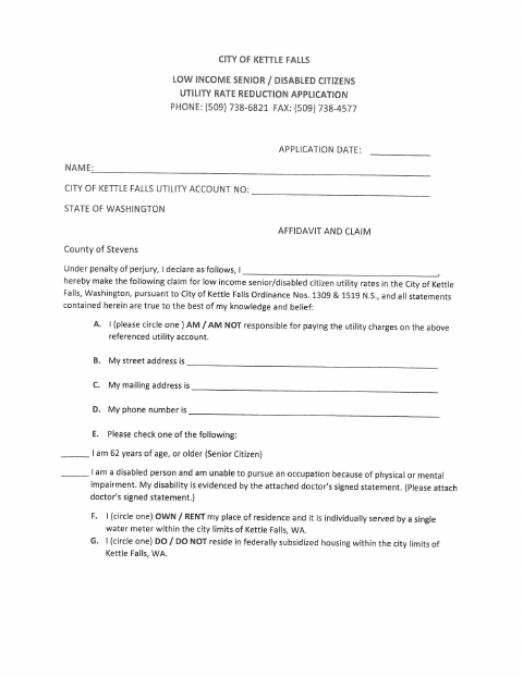 First page of the Low-Income Utility Rate Reduction Application