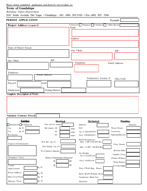 First page of the Building Permit Application