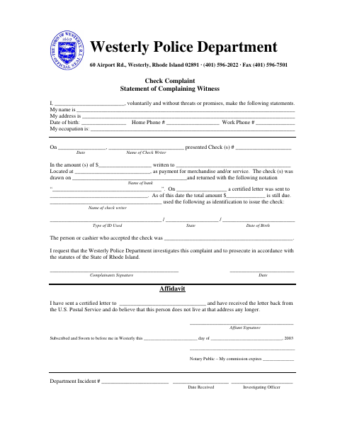 First page of the Check Complaint