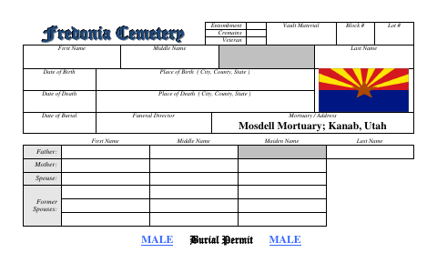 First page of the Burial Permit (Male)