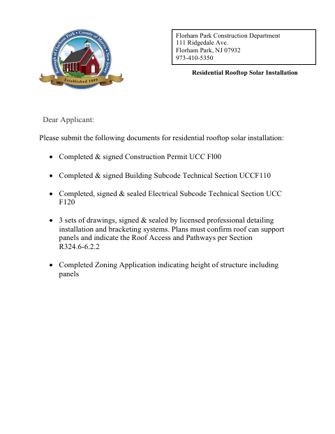 First page of the Residential Rooftop Solar Installation