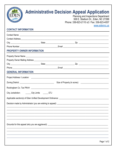 First page of the Administrative Decision Appeal Application