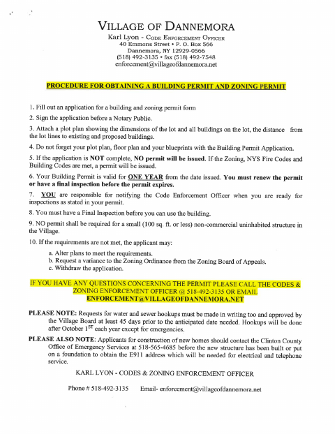 First page of the Application for Building and Zoning Permit