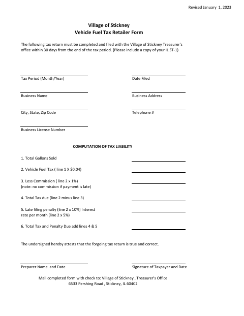 First page of the Vehicle Fuel Tax Retailer Form