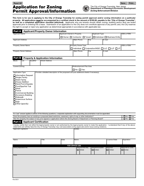 First page of the Zoning Permit Approval/Information Application