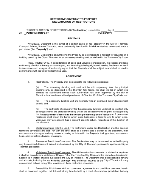 First page of the Accessory Dwelling Unit Deed Restriction