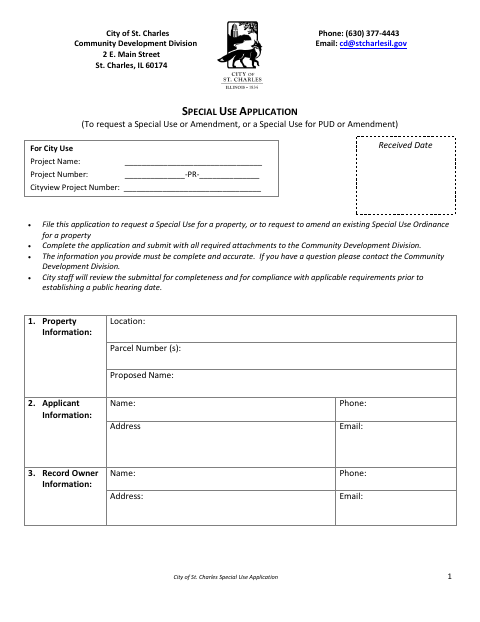 First page of the Special Use Application