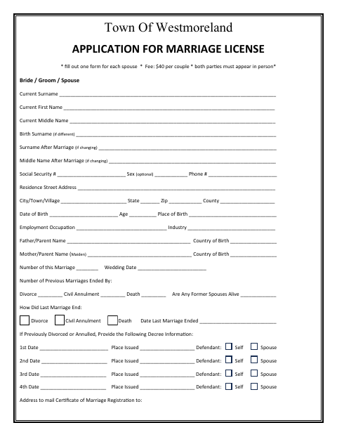 First page of the Application for Marriage License