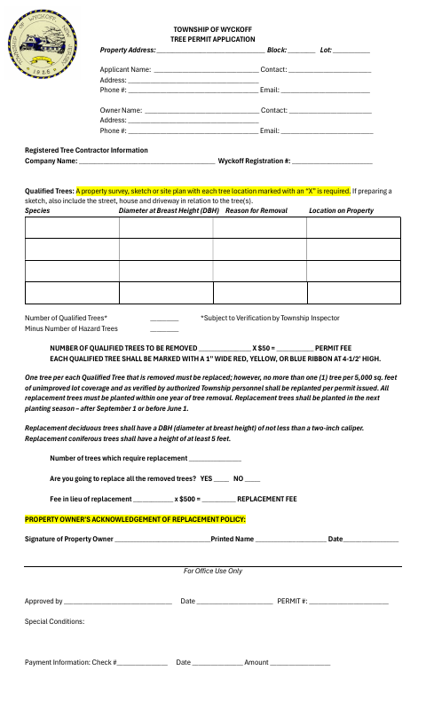 First page of the Tree Permit Application