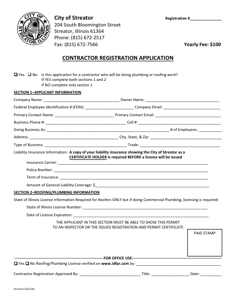 First page of the Contractor Registration Application