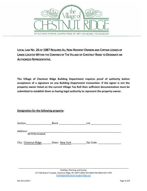 First page of the Authorized Representative Designation Form