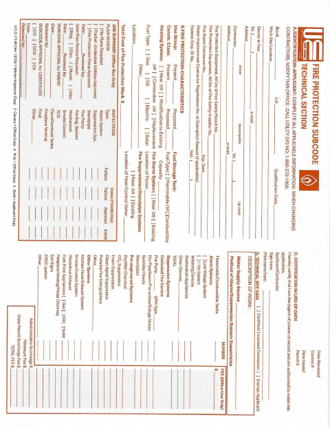 First page of the Fire Protection Subcode Application